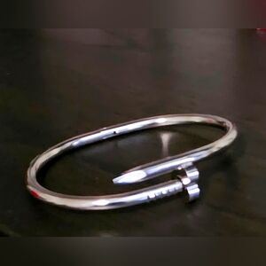 Silver Open Heart Nail Bangle Bracelet - New